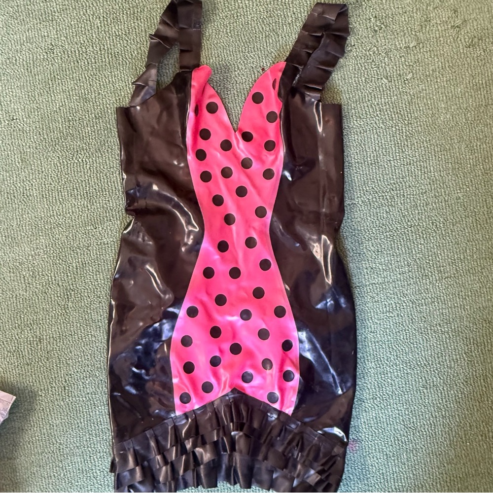 Small Latex Black and Hot Pink Polka Dot Latex Dress